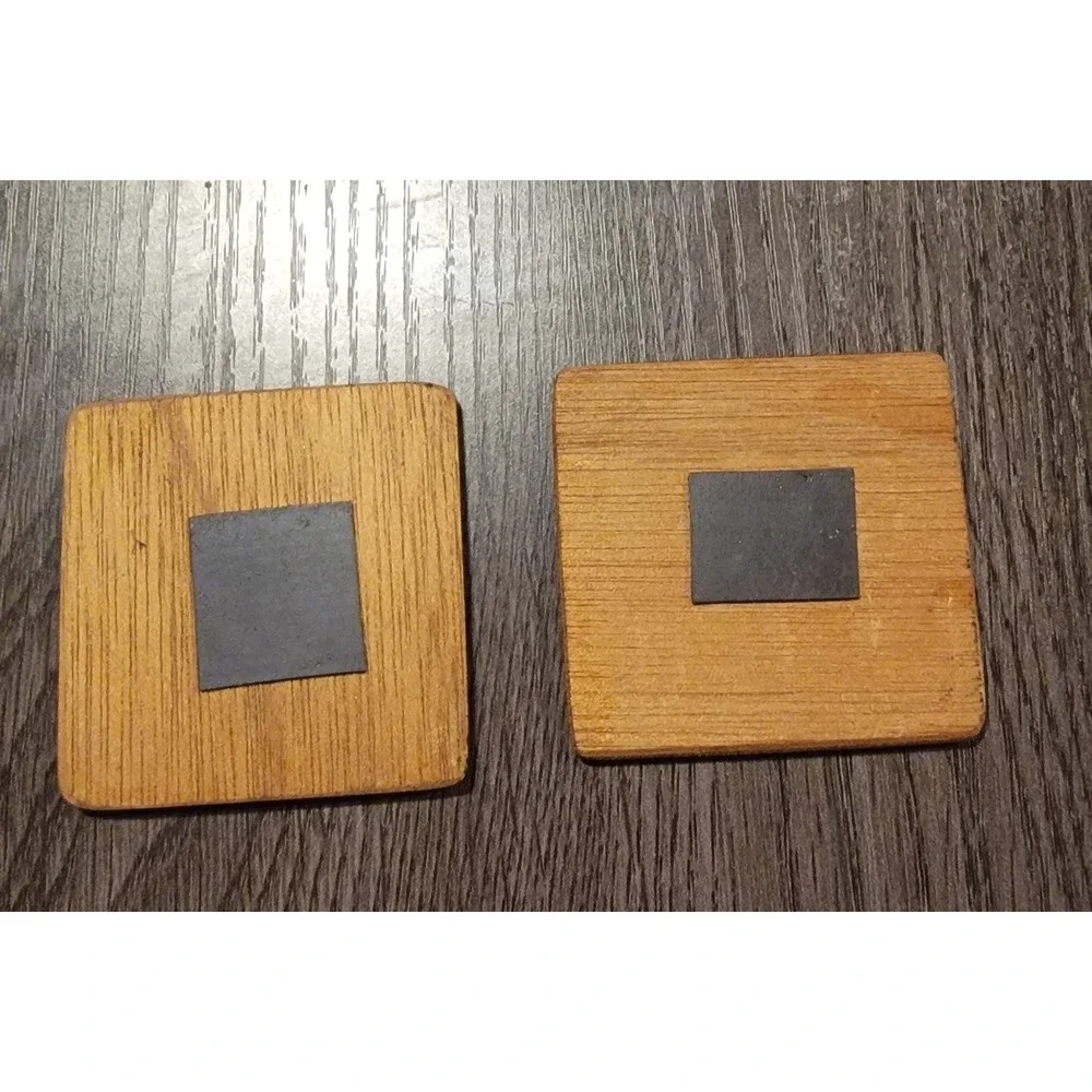 2 Hawaii Koa Wood Square Magnets Islander Canoe & Volcanoes Ash Magnet 2.5
